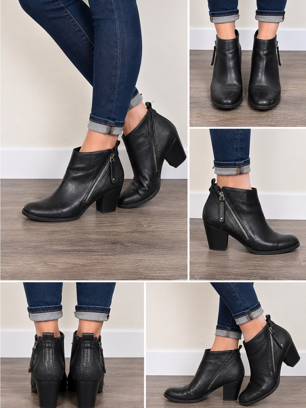 Classic Black Leather Zip Ankle Boot - Women